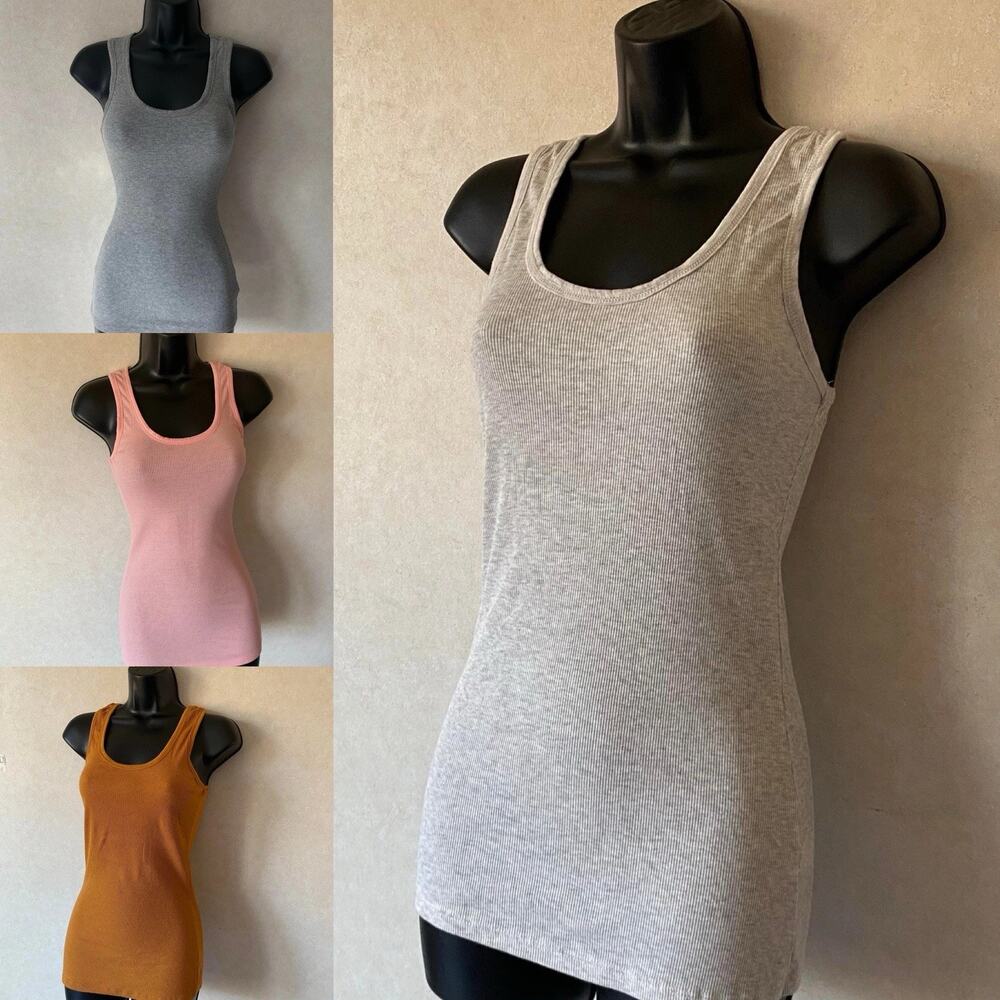 4x ACTIVE BASIC Scoop Neck Racerback Rib Tank Top Women Multocolor, Size Small‎